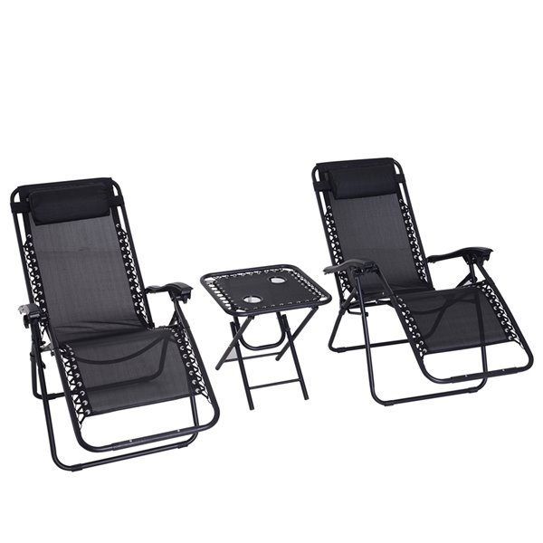 Image of Outsunny | Lounge Set Black Metal With Black Seats Stationary Chaise Lounge Chairs | Rona