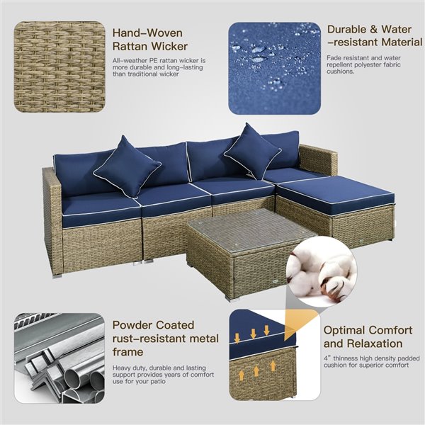 Outsunny 6 Piece Outdoor Patio Wicker Sofa Set With Cushions Navy Blue 841 096v01yl Rona - Boscov S Patio Furniture Cushions