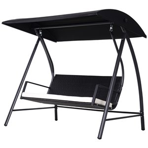 Outsunny Black Steel Swing Chair 3-person Outdoor Swing