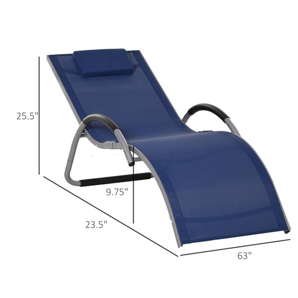 Outsunny Deck Chair Grey Metal Stationary Chaise Lounge Chair with Blue Solid Seat
