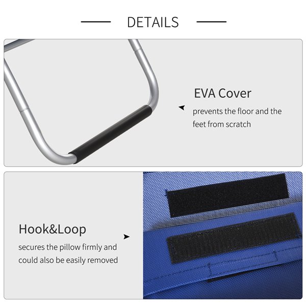 Outsunny Deck Chair Grey Metal Stationary Chaise Lounge Chair with Blue Solid Seat