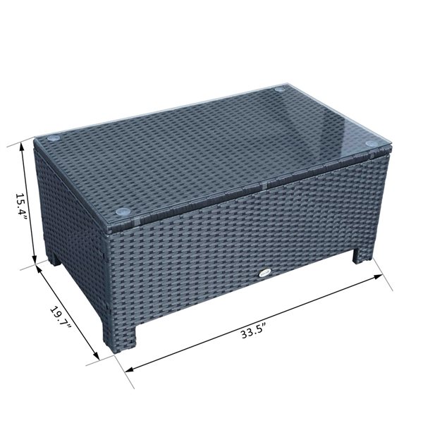 Outsunny Black Rectangle Rattan Outdoor End Table 19.7-in W X 33.5-in L