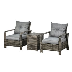 Outsunny 3 Piece PE Rattan Garden Sofa Set Mixed Brown