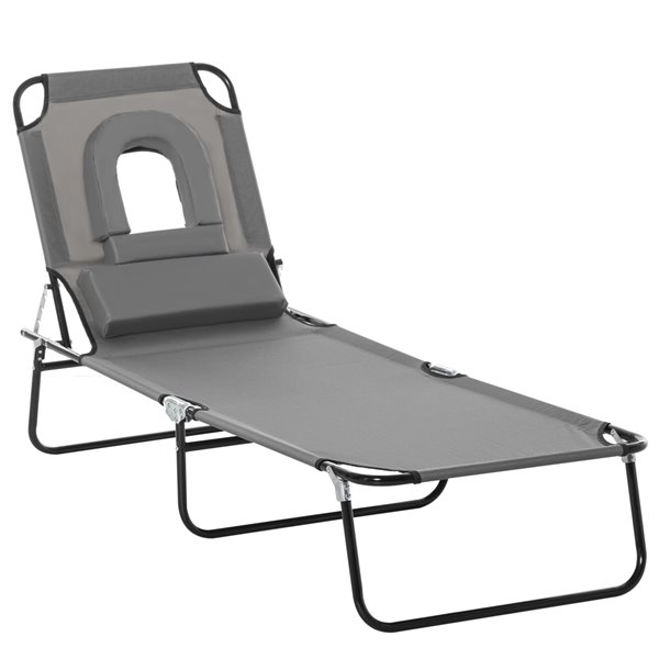 Image of Outsunny | Deck Chair Black Metal Stationary Chaise Lounge Chair With Grey Seat | Rona