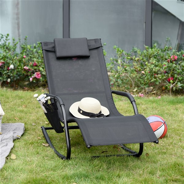 Outsunny Rocking Chair Black Metal Rocker Balcony Chair and Black Solid Seat