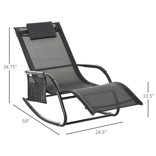 Outsunny Rocking Chair Black Metal Rocker Balcony Chair and Black Solid Seat