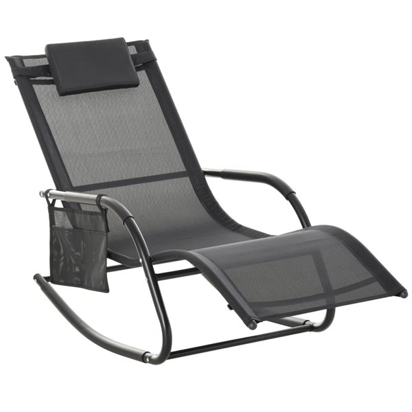 Outsunny Rocking Chair Black Metal Rocker Balcony Chair and Black Solid Seat