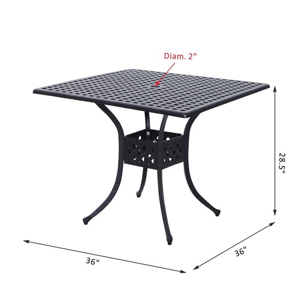 Table bistrot carrée noire pour extérieur Outsunny en aluminium 35,4 po