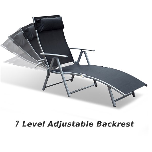 Outsunny Deck Chair Grey Metal Stationary Chaise Lounge Chair and Black Seat