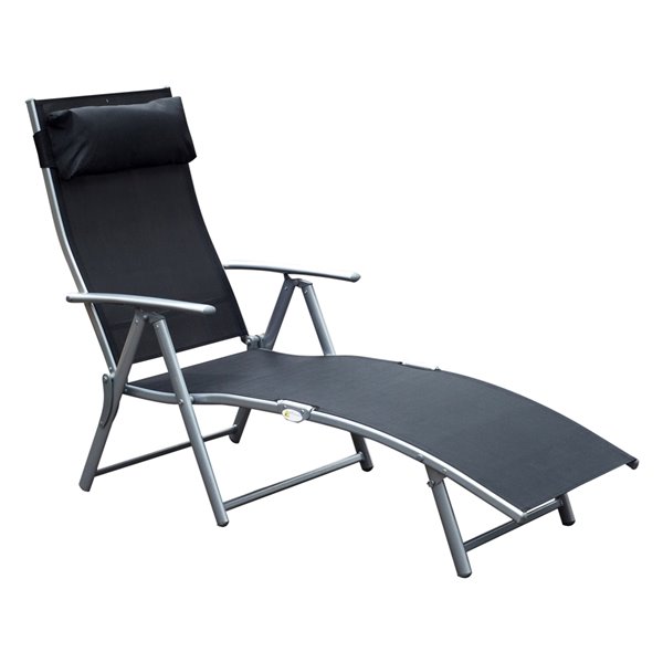 Outsunny Deck Chair Grey Metal Stationary Chaise Lounge Chair and Black Seat