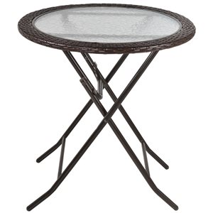 Outsunny Brown Round Rattan Outdoor Bistro Table 26.8-in W X 26.8-in L