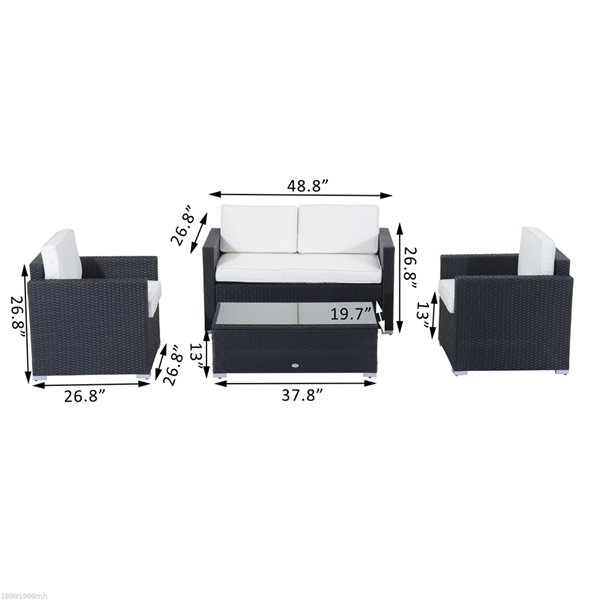 Outsunny 4pcs Rattan Wicker Sofa Garden Patio Furniture with Cushions