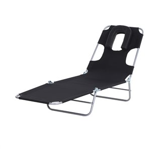 Outsunny Deck Chair Grey Metal Stationary Chaise Lounge Chair with Black Solid Seat