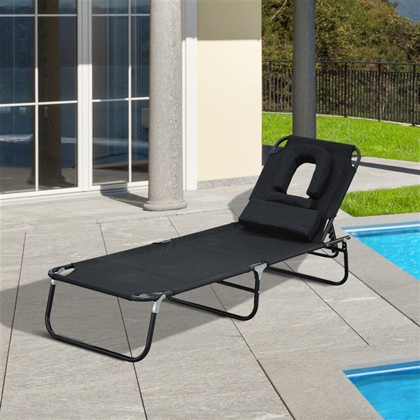 Outsunny Deck Chair Black Metal And Black Solid Seat Stationary Chaise   330809296 AlternateImage1 L 