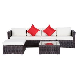 Outsunny 6pcs Deluxe Outdoor Rattan Wicker Sofa set with Cushion, Brown