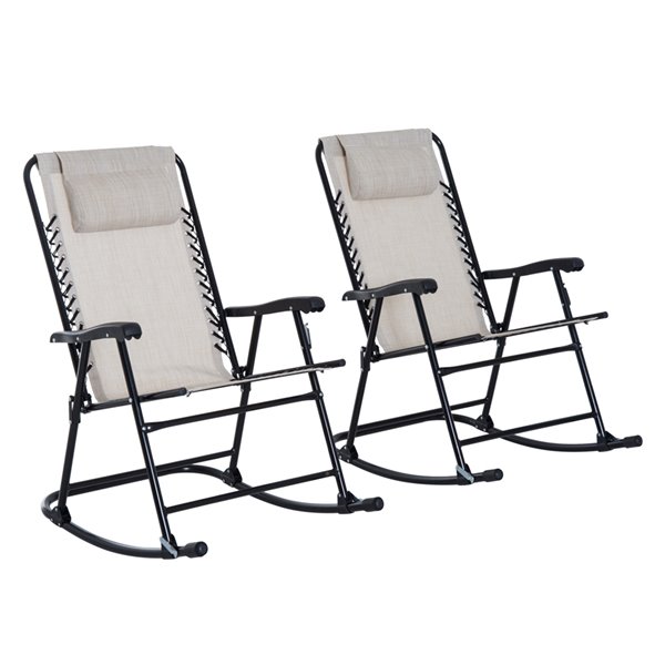 Outsunny Rocking Chair Set Black Metal Rocker Balcony Chairs Cream