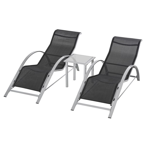 Chaise longue stationnaire Outsunny en métal gris, assise solide en maille, noire