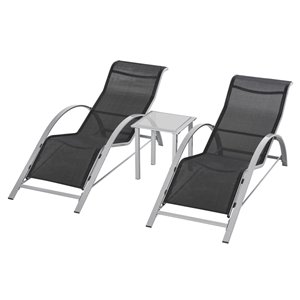 Outsunny Lounge Set Grey Metal Stationary Chaise Lounge Chairs - Black Solid Seat