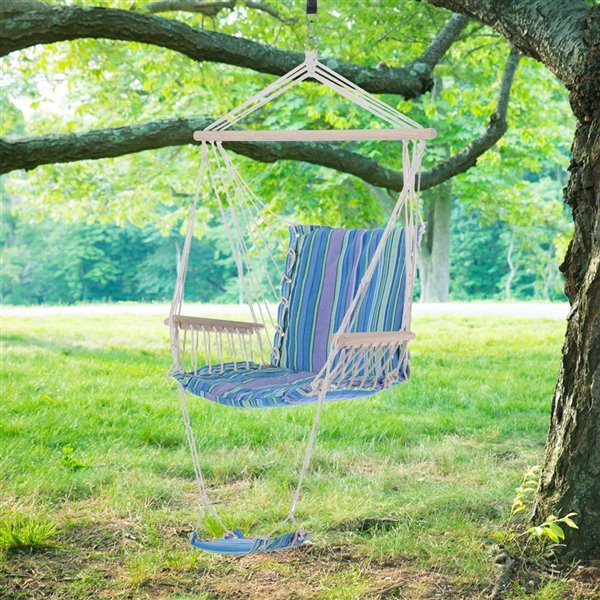 Outsunny Hammock Swing Chair Hanging Rope Striped Seat Foot Rest Indoor