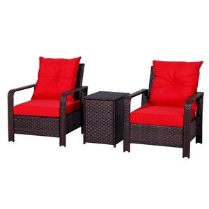 Outsunny 3 Piece PE Rattan Garden Sofa Set with 1 Storage Table