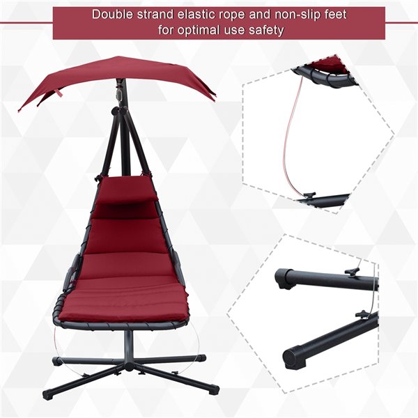 Outsunny Hanging Chair Black Metal Hanging Balcony Chair with Red Sling Seat