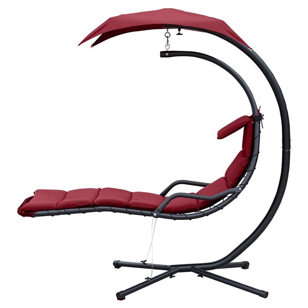 Outsunny Hanging Chair Black Metal Hanging Balcony Chair with Red Sling Seat