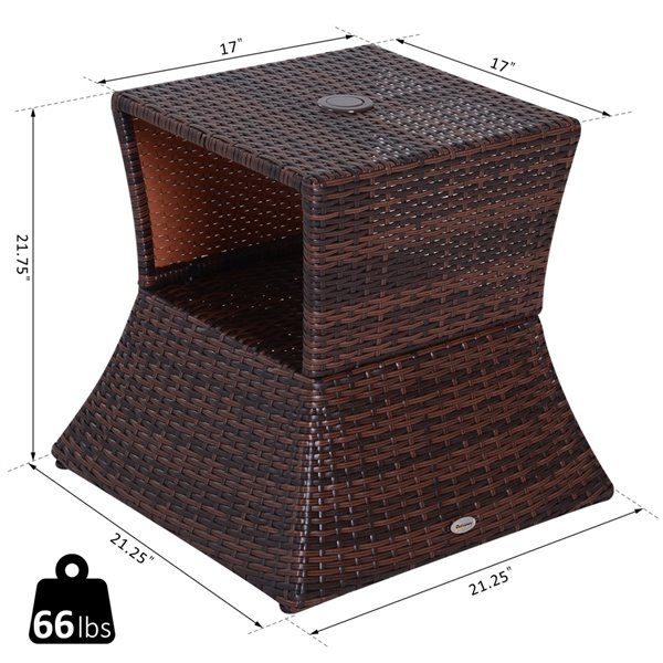 Outsunny 21.3 x 21.3-in Brown Square Rattan Outdoor End Table with Umbrella Hole