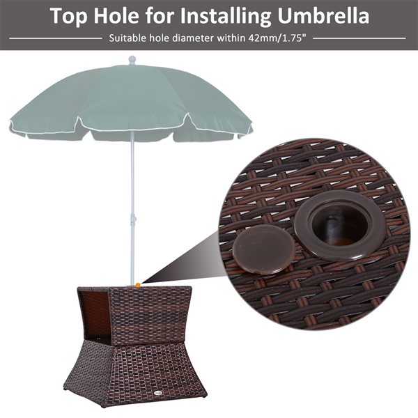 Outsunny 21.3 x 21.3-in Brown Square Rattan Outdoor End Table with Umbrella Hole