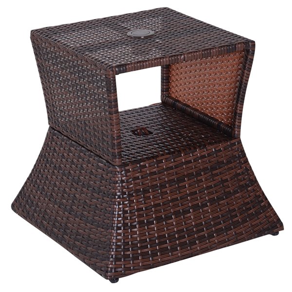 Outsunny 21.3 x 21.3-in Brown Square Rattan Outdoor End Table with Umbrella Hole