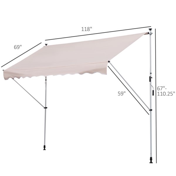 Outsunny 120-in W x 120-in Projection Brown/tan Solid Slope Window/door Manual Retraction Awning