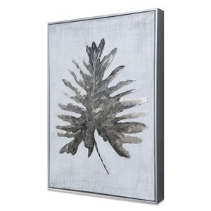 Peinture Silver Jungle botanique faite à la main avec cadre en plastique argenté 32 po x 24 po par Gild Design House