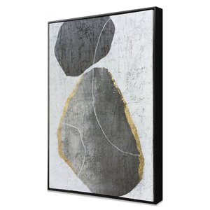 Gild Design House Stoney Silhouettes Black Plastic Framed 36-in x 24-in Abstract Hand-painted Painting
