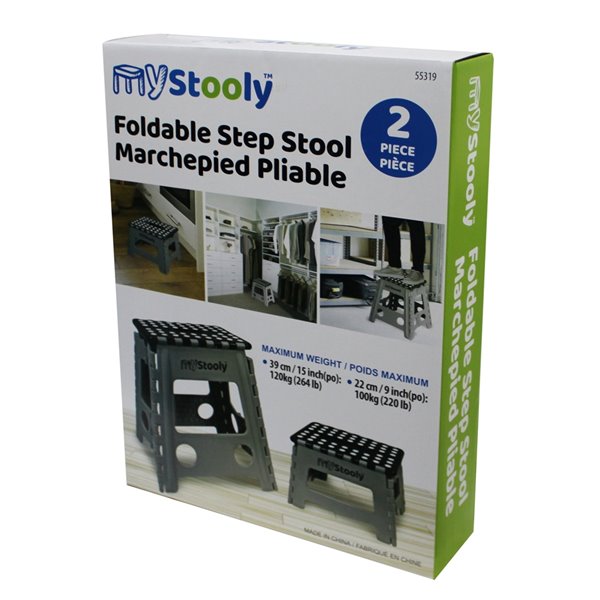 MyStooly 1-step 220-lb Capacity Black Plastic Foldable Step Stool - 2-Pack