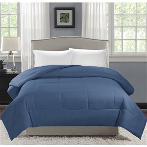 Couette en polyester avec rembourrage en polyester indigo uni, lit une place, par Swift Home