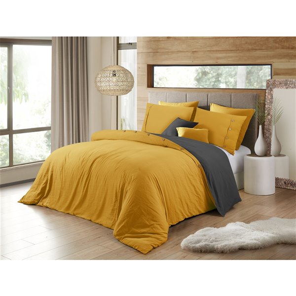 Swift Home Reversible Mustard Twin Duvet Cover Set - 2-Pieces