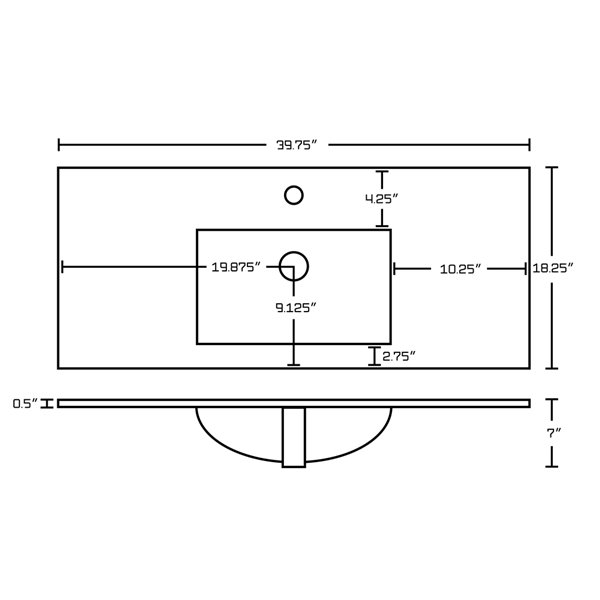 American Imaginations 39.75-in White Transitional Ceramic Single Sink Bathroom Vanity Top