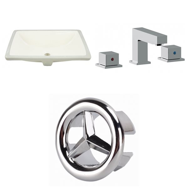 American Imaginations 13.5-in x 18.25-in Biscuit Ceramic Undermount Rectangular Bathroom Sink/Faucet/Overflow Drain