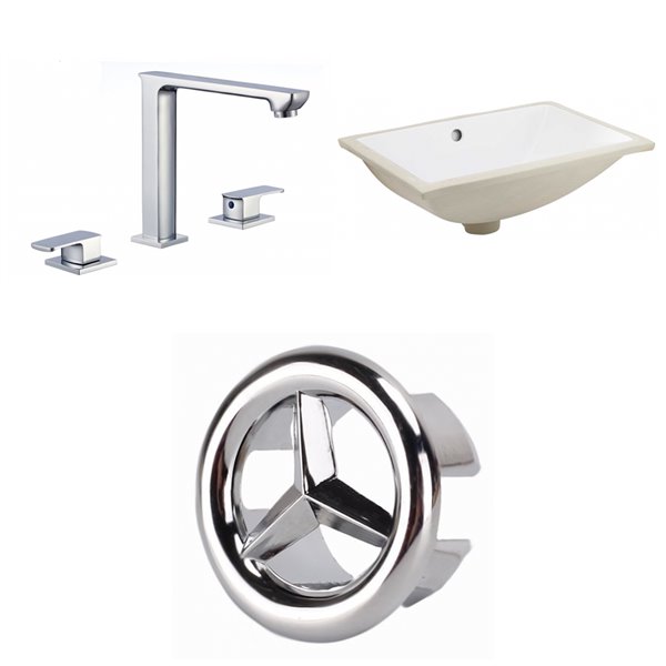 American Imaginations 14.35-in x 20.75-in White Ceramic Undermount Rectangular Bathroom Sink/Faucet and Overflow Drain
