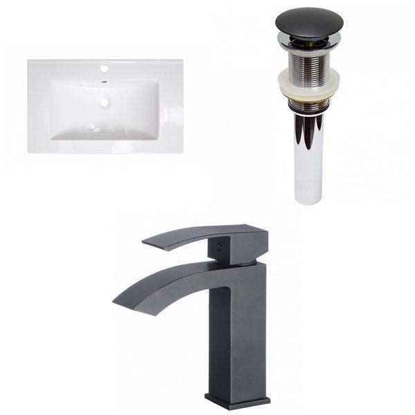 American Imaginations Roxy 32-in White/Black Enamel Glaze Fire Clay Single Sink Bathroom Vanity Top