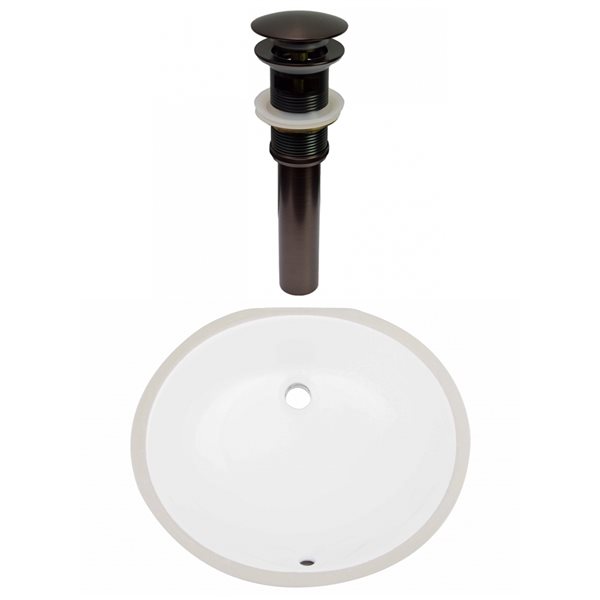 American Imaginations 15.75-in x 19.25-in White/Bronze Ceramic Undermount Oval Bathroom Sink and Overflow Drain