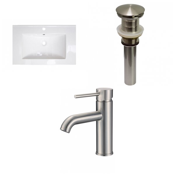 American Imaginations Roxy 24.25-in White/Brushed Nickel Fire Clay Single Sink Bathroom Vanity Top