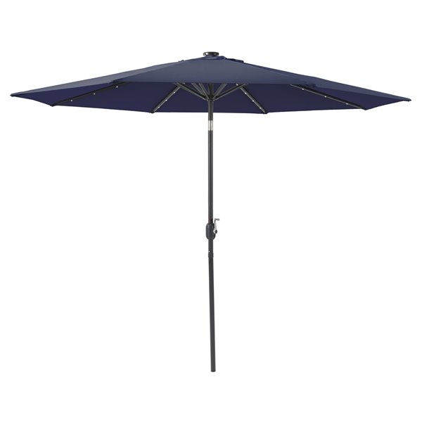 Corliving 9 Ft Solid Navy Blue Market, Navy Patio Umbrella With Lights