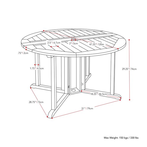 Corliving Miramar Round Outdoor Dining Table 47-in W x 47-in L with Umbrella Hole