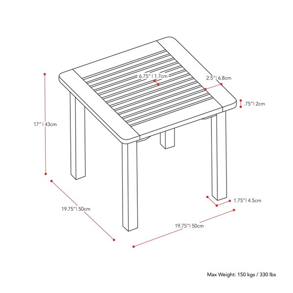 Table d'appoint d'extérieur carré Miramar par Corliving, 20 po l x 20 po L