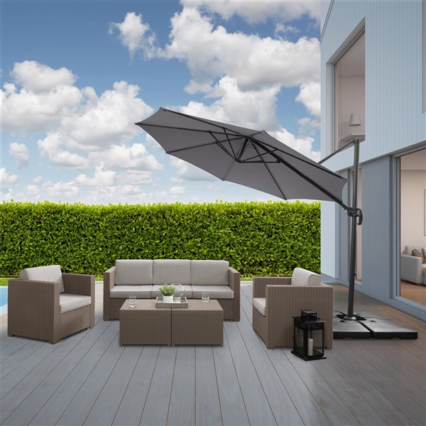 CorLiving Parasol de patio inclinable et déporté gris de 9,5 pi avec poteau en aluminium