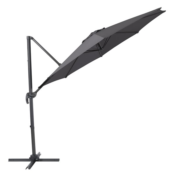 CorLiving Parasol de patio inclinable et déporté gris de 9,5 pi avec poteau en aluminium