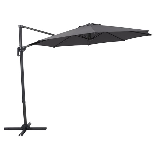 CorLiving Parasol de patio inclinable et déporté gris de 9,5 pi avec poteau en aluminium