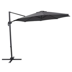 CorLiving Parasol de patio inclinable et déporté gris de 9,5 pi avec poteau en aluminium