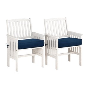 Ensemble de fauteuils d'extérieur Miramar en bois massif blanchi de CorLiving, coussins bleu marine, lot de 2