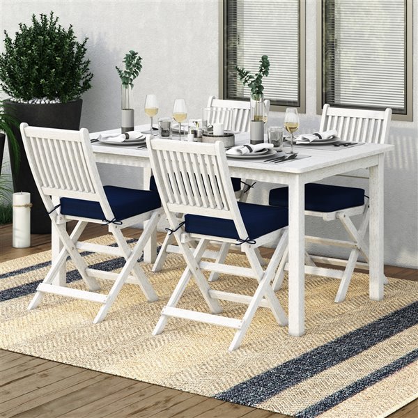 Corliving Miramar 5-piece White Hardwood Frame Patio Dining Set with Navy Blue Cushions Included